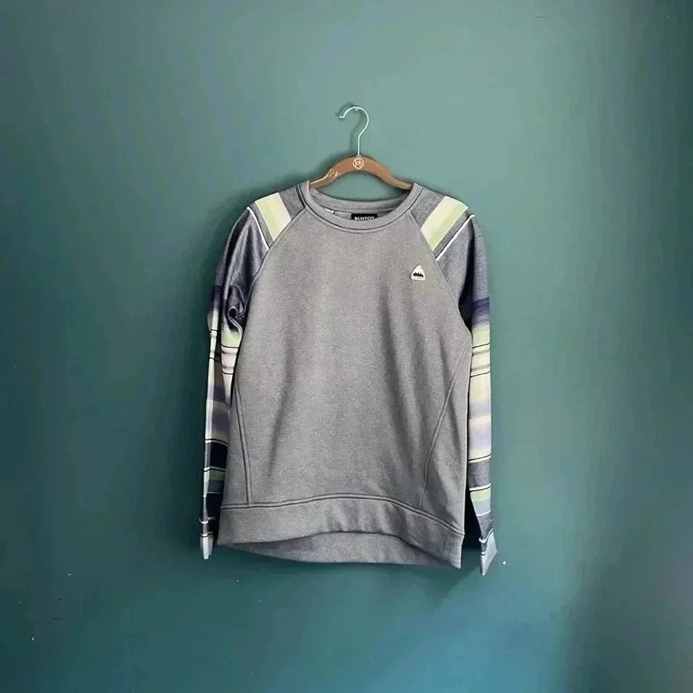 Burton Gray Crew Neck Sweater with Multicolor Stripes